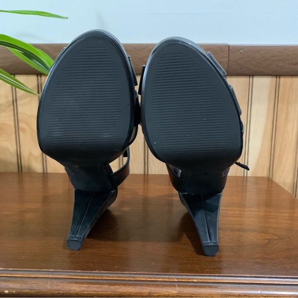 NIB Miss Bison Braelyn Lace Up Faux Leather Open Toe Black Heel (9.5) - Picture 8 of 10